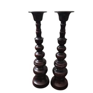 Japanese Bronze Candleholders Metal Floor Alter Candlesticks Weighted 18.25"